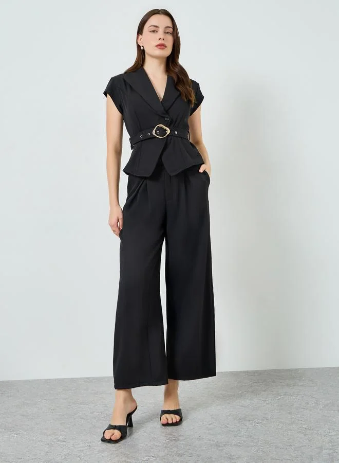 Styli Women Belted Tailored Top and Pants Co-Ords